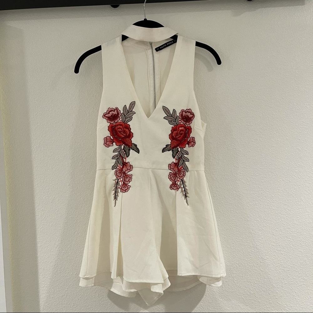 Floral embroidered white romper